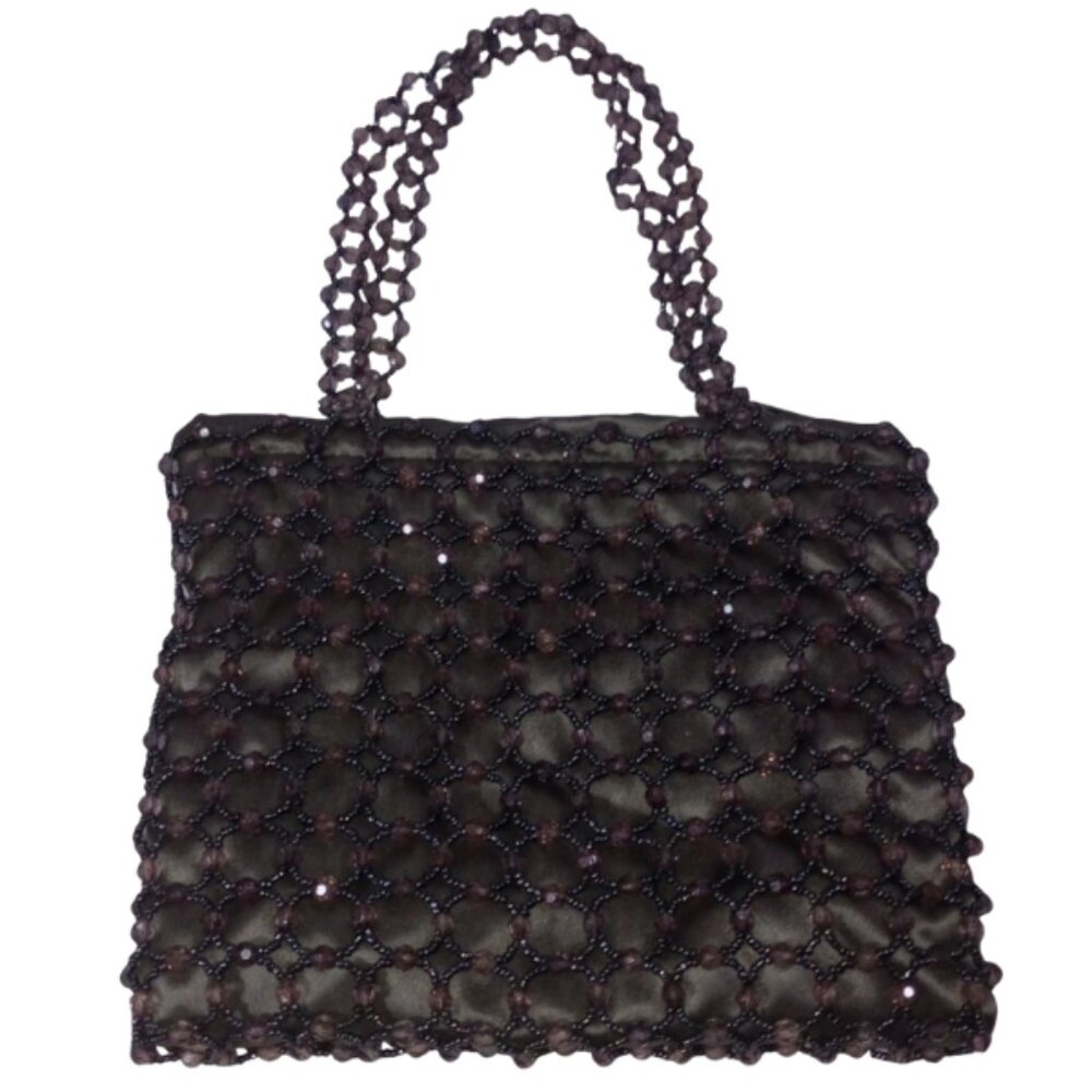 Vintage Y2K GUESS Beaded Handbag Netted Top Handle Satchel Black/Purple
